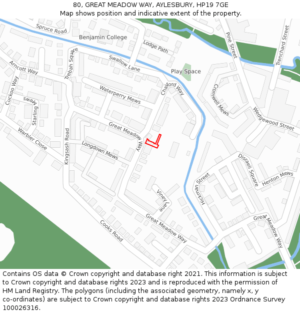 80, GREAT MEADOW WAY, AYLESBURY, HP19 7GE: Location map and indicative extent of plot