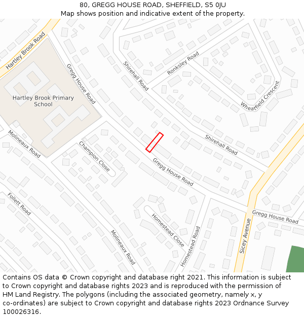 80, GREGG HOUSE ROAD, SHEFFIELD, S5 0JU: Location map and indicative extent of plot