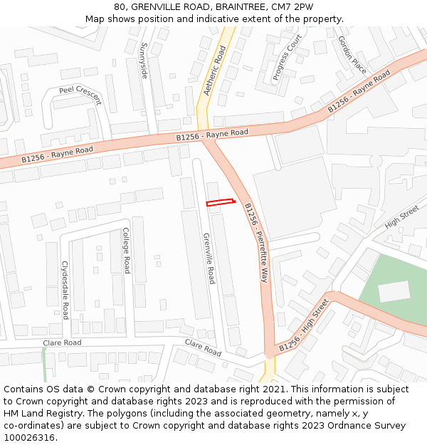 80, GRENVILLE ROAD, BRAINTREE, CM7 2PW: Location map and indicative extent of plot