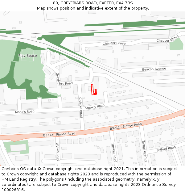 80, GREYFRIARS ROAD, EXETER, EX4 7BS: Location map and indicative extent of plot