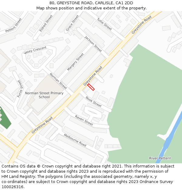 80, GREYSTONE ROAD, CARLISLE, CA1 2DD: Location map and indicative extent of plot