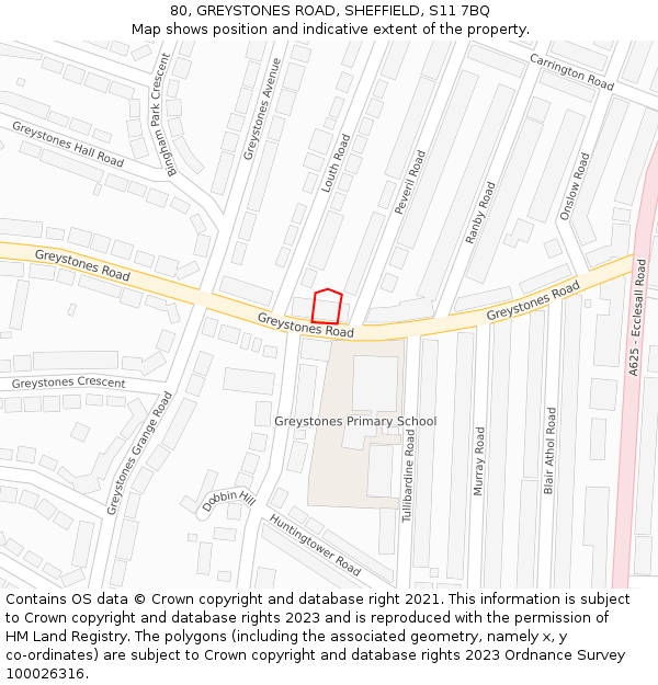 80, GREYSTONES ROAD, SHEFFIELD, S11 7BQ: Location map and indicative extent of plot