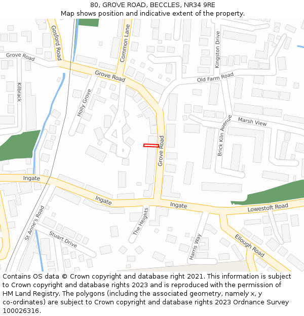 80, GROVE ROAD, BECCLES, NR34 9RE: Location map and indicative extent of plot