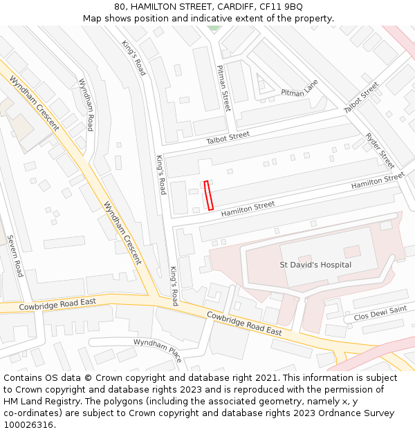 80, HAMILTON STREET, CARDIFF, CF11 9BQ: Location map and indicative extent of plot