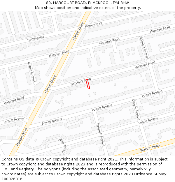 80, HARCOURT ROAD, BLACKPOOL, FY4 3HW: Location map and indicative extent of plot