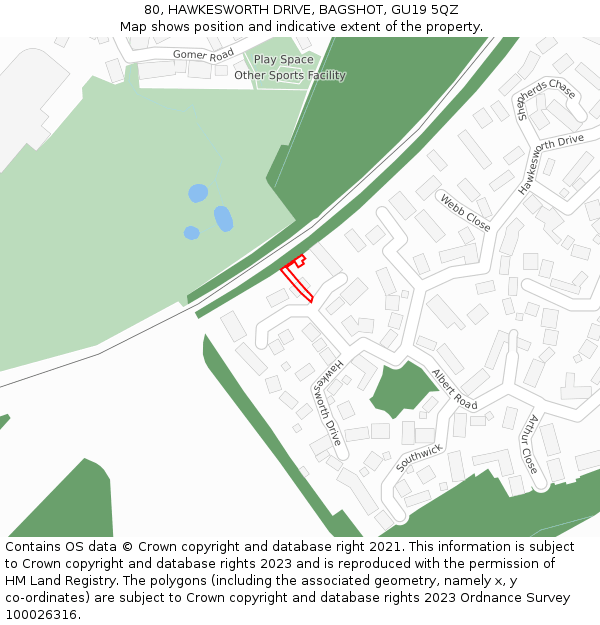 80, HAWKESWORTH DRIVE, BAGSHOT, GU19 5QZ: Location map and indicative extent of plot