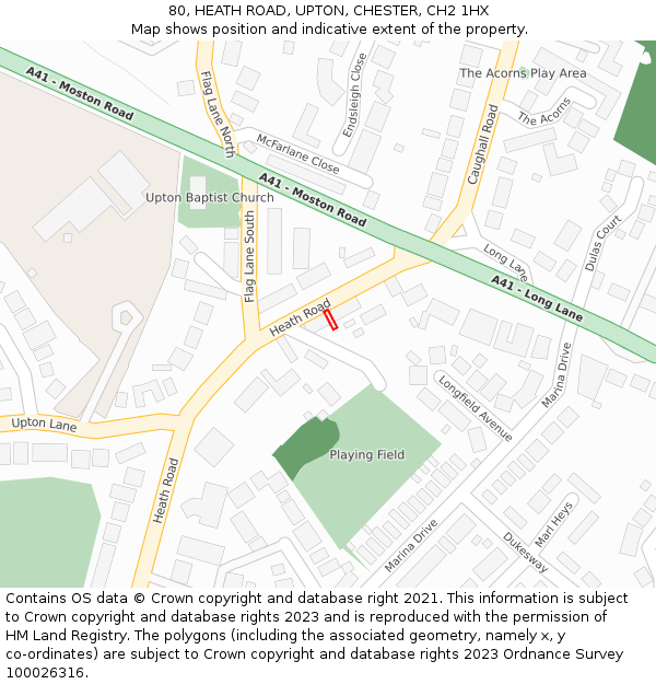 80, HEATH ROAD, UPTON, CHESTER, CH2 1HX: Location map and indicative extent of plot