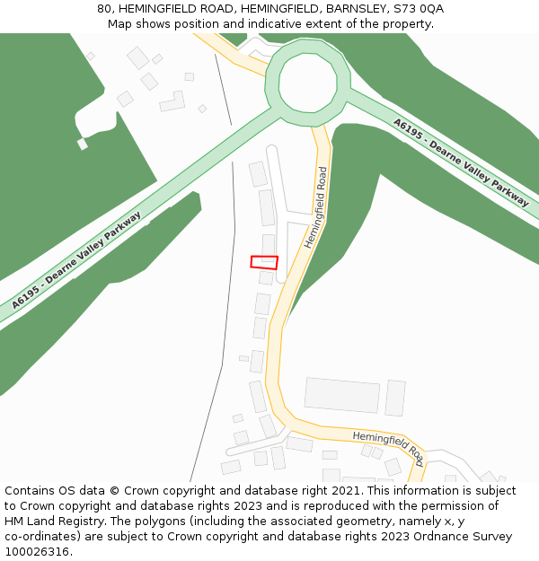 80, HEMINGFIELD ROAD, HEMINGFIELD, BARNSLEY, S73 0QA: Location map and indicative extent of plot