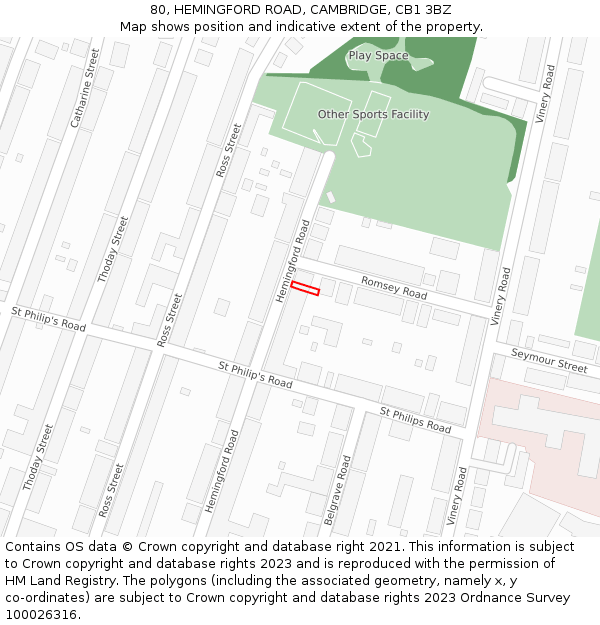 80, HEMINGFORD ROAD, CAMBRIDGE, CB1 3BZ: Location map and indicative extent of plot