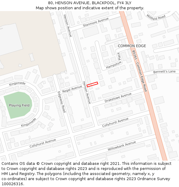 80, HENSON AVENUE, BLACKPOOL, FY4 3LY: Location map and indicative extent of plot