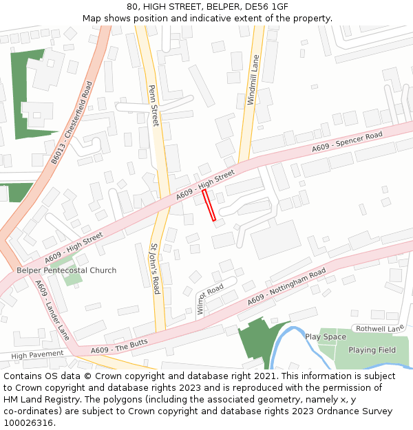 80, HIGH STREET, BELPER, DE56 1GF: Location map and indicative extent of plot