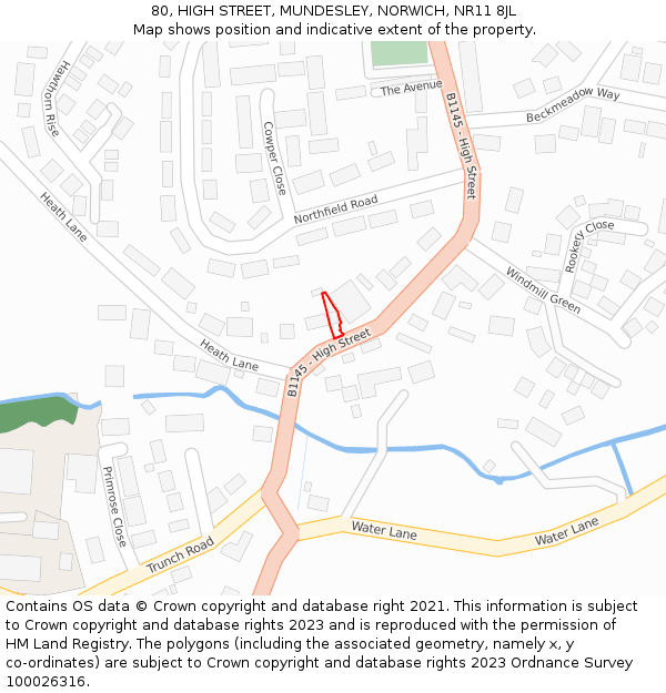 80, HIGH STREET, MUNDESLEY, NORWICH, NR11 8JL: Location map and indicative extent of plot