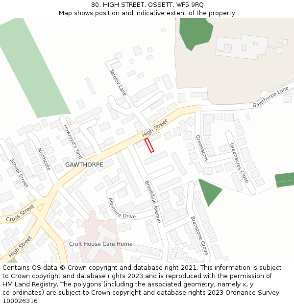 80, HIGH STREET, OSSETT, WF5 9RQ: Location map and indicative extent of plot