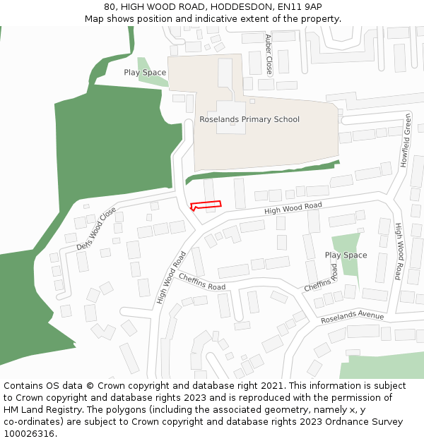 80, HIGH WOOD ROAD, HODDESDON, EN11 9AP: Location map and indicative extent of plot