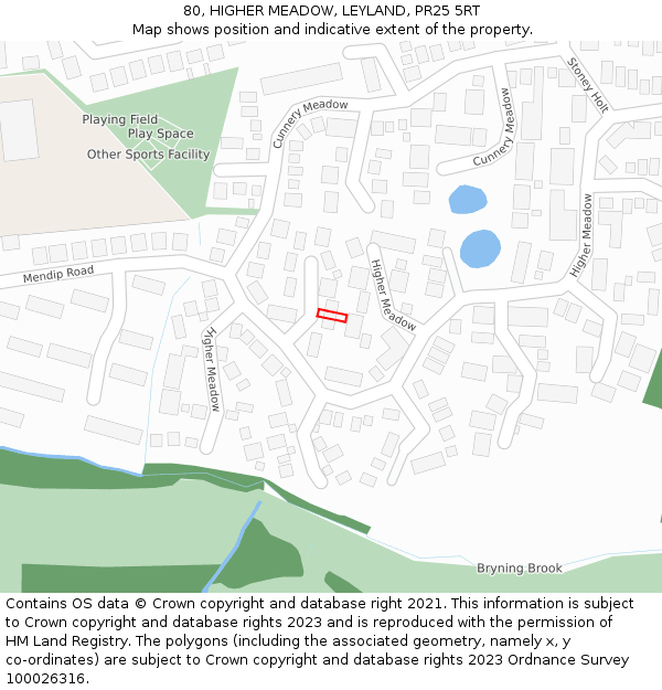 80, HIGHER MEADOW, LEYLAND, PR25 5RT: Location map and indicative extent of plot