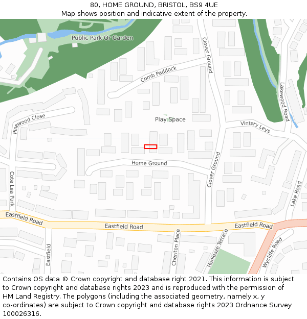 80, HOME GROUND, BRISTOL, BS9 4UE: Location map and indicative extent of plot