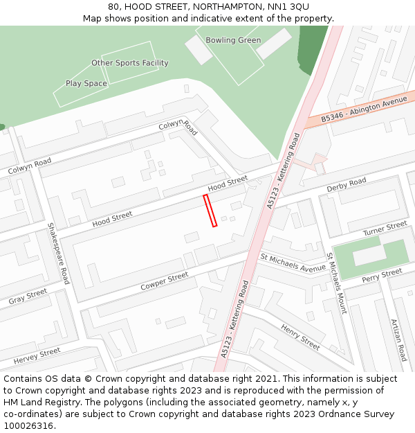 80, HOOD STREET, NORTHAMPTON, NN1 3QU: Location map and indicative extent of plot