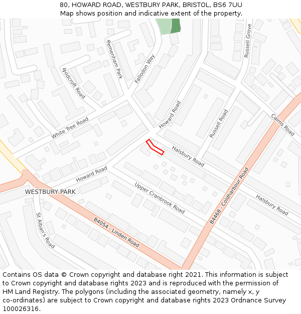 80, HOWARD ROAD, WESTBURY PARK, BRISTOL, BS6 7UU: Location map and indicative extent of plot