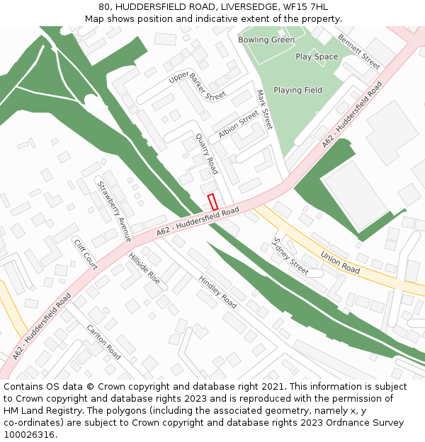 80, HUDDERSFIELD ROAD, LIVERSEDGE, WF15 7HL: Location map and indicative extent of plot