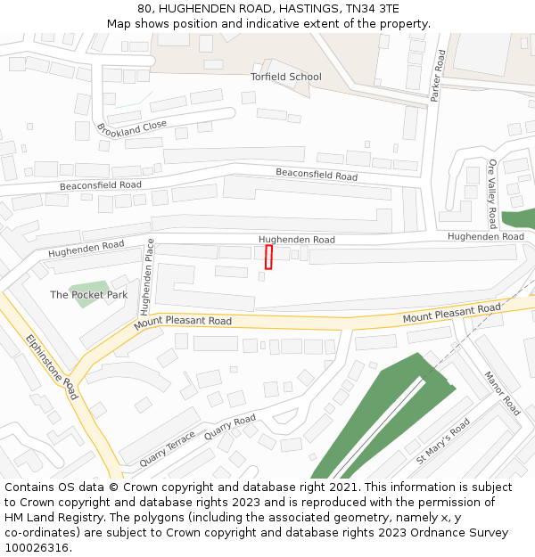 80, HUGHENDEN ROAD, HASTINGS, TN34 3TE: Location map and indicative extent of plot