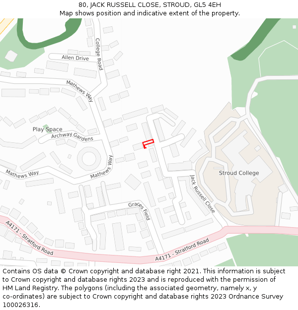 80, JACK RUSSELL CLOSE, STROUD, GL5 4EH: Location map and indicative extent of plot