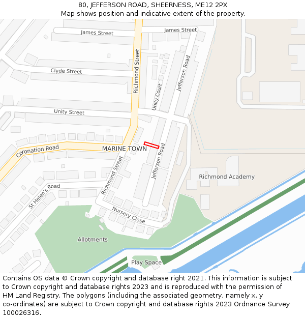 80, JEFFERSON ROAD, SHEERNESS, ME12 2PX: Location map and indicative extent of plot