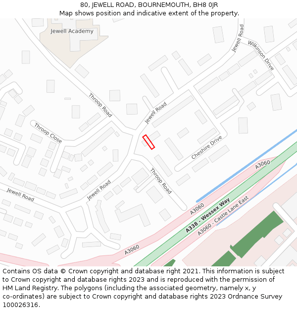 80, JEWELL ROAD, BOURNEMOUTH, BH8 0JR: Location map and indicative extent of plot