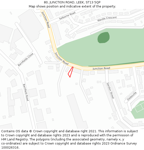 80, JUNCTION ROAD, LEEK, ST13 5QP: Location map and indicative extent of plot