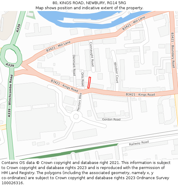 80, KINGS ROAD, NEWBURY, RG14 5RG: Location map and indicative extent of plot