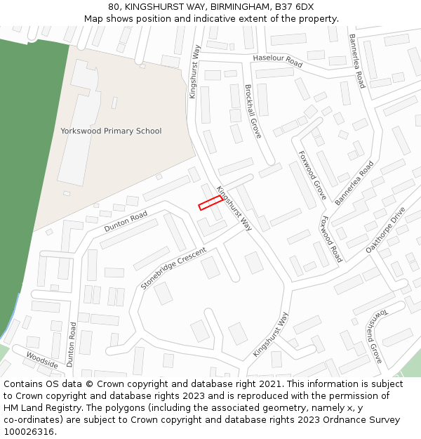 80, KINGSHURST WAY, BIRMINGHAM, B37 6DX: Location map and indicative extent of plot