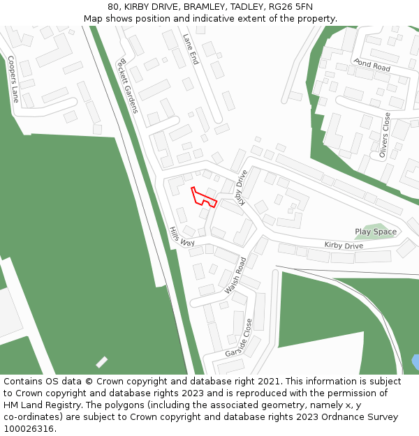 80, KIRBY DRIVE, BRAMLEY, TADLEY, RG26 5FN: Location map and indicative extent of plot