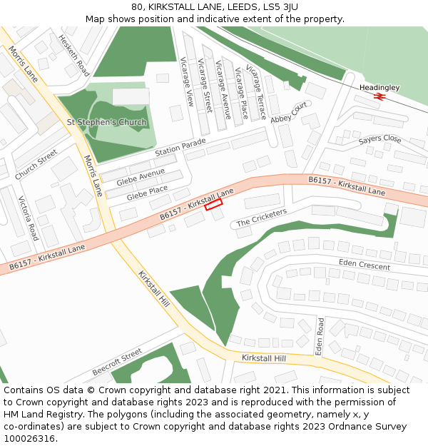 80, KIRKSTALL LANE, LEEDS, LS5 3JU: Location map and indicative extent of plot