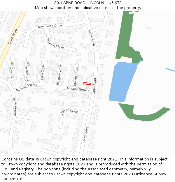80, LARNE ROAD, LINCOLN, LN5 9TP: Location map and indicative extent of plot