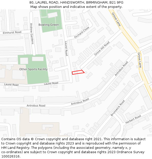 80, LAUREL ROAD, HANDSWORTH, BIRMINGHAM, B21 9PG: Location map and indicative extent of plot