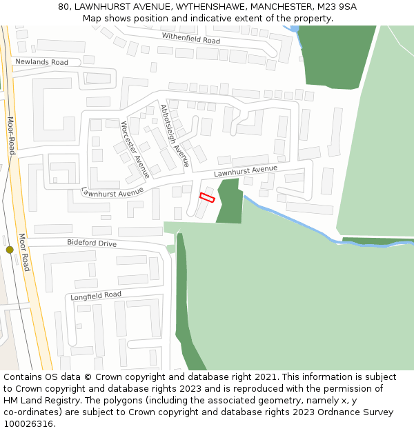 80, LAWNHURST AVENUE, WYTHENSHAWE, MANCHESTER, M23 9SA: Location map and indicative extent of plot