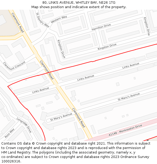 80, LINKS AVENUE, WHITLEY BAY, NE26 1TG: Location map and indicative extent of plot