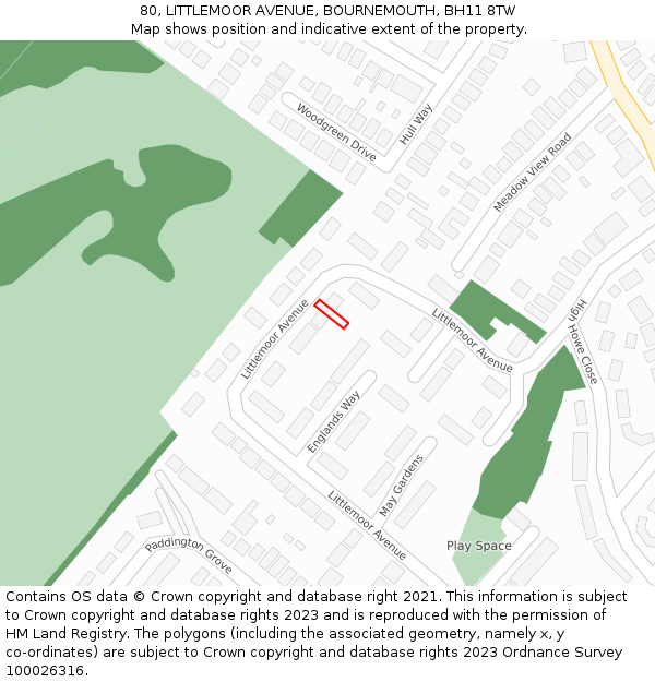 80, LITTLEMOOR AVENUE, BOURNEMOUTH, BH11 8TW: Location map and indicative extent of plot