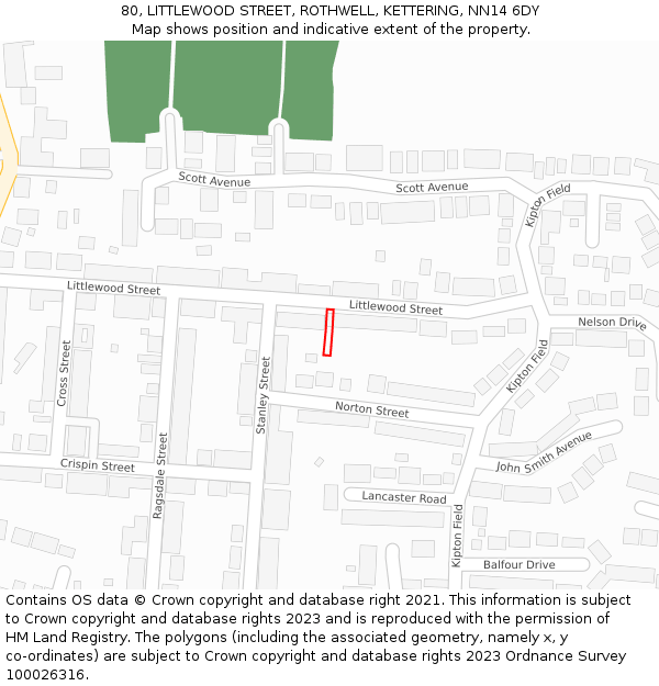80, LITTLEWOOD STREET, ROTHWELL, KETTERING, NN14 6DY: Location map and indicative extent of plot