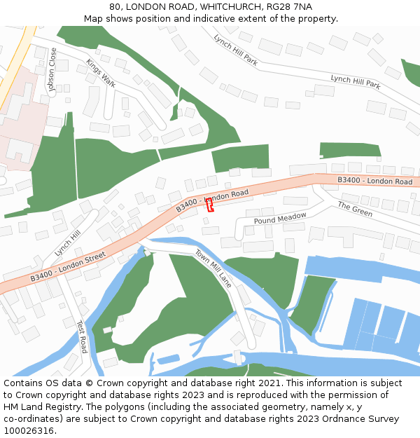 80, LONDON ROAD, WHITCHURCH, RG28 7NA: Location map and indicative extent of plot