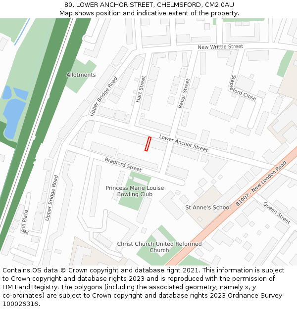 80, LOWER ANCHOR STREET, CHELMSFORD, CM2 0AU: Location map and indicative extent of plot