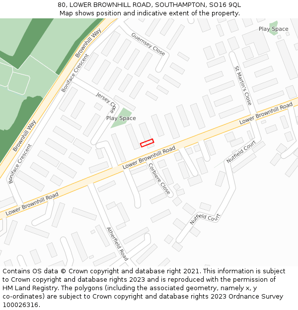 80, LOWER BROWNHILL ROAD, SOUTHAMPTON, SO16 9QL: Location map and indicative extent of plot