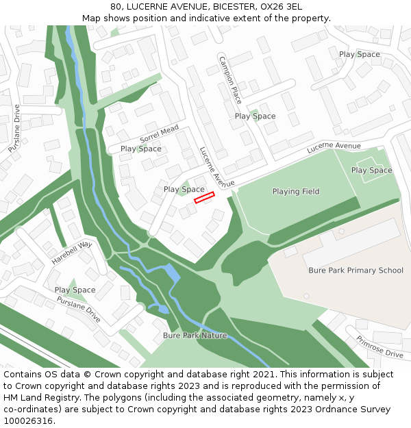 80, LUCERNE AVENUE, BICESTER, OX26 3EL: Location map and indicative extent of plot