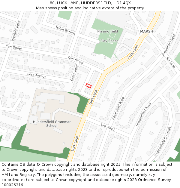 80, LUCK LANE, HUDDERSFIELD, HD1 4QX: Location map and indicative extent of plot
