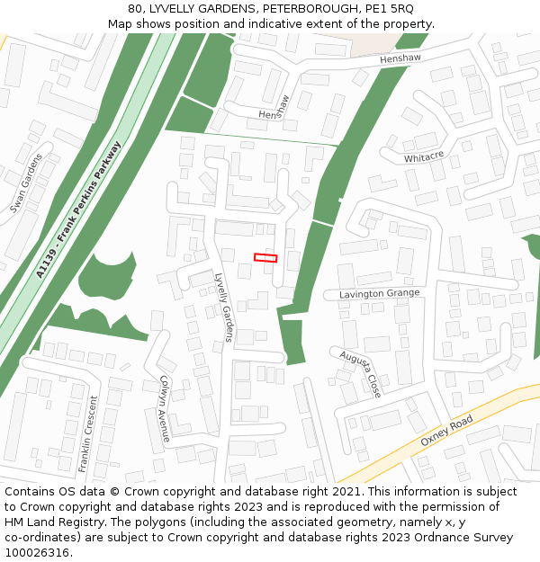 80, LYVELLY GARDENS, PETERBOROUGH, PE1 5RQ: Location map and indicative extent of plot