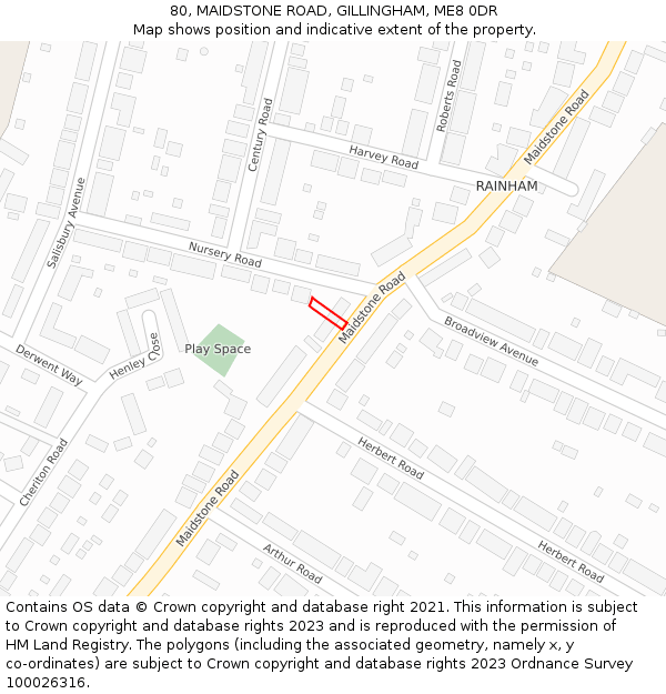 80, MAIDSTONE ROAD, GILLINGHAM, ME8 0DR: Location map and indicative extent of plot