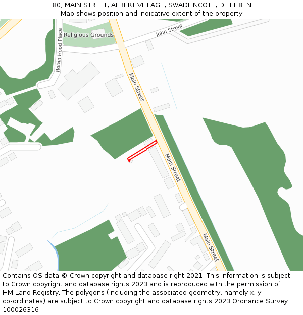 80, MAIN STREET, ALBERT VILLAGE, SWADLINCOTE, DE11 8EN: Location map and indicative extent of plot