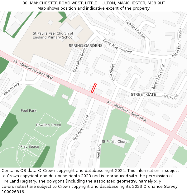 80, MANCHESTER ROAD WEST, LITTLE HULTON, MANCHESTER, M38 9UT: Location map and indicative extent of plot