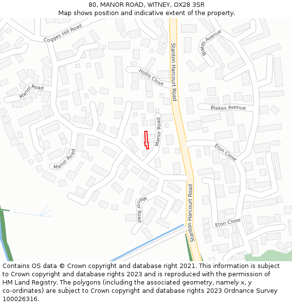 80, MANOR ROAD, WITNEY, OX28 3SR: Location map and indicative extent of plot