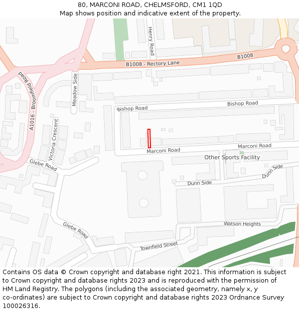 80, MARCONI ROAD, CHELMSFORD, CM1 1QD: Location map and indicative extent of plot