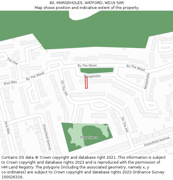 80, MARGEHOLES, WATFORD, WD19 5AR: Location map and indicative extent of plot